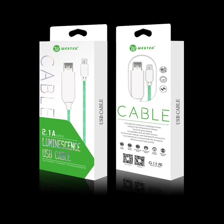 
2.4A fast data charger cable soft TPE material mobile phone use micro 8 pin usb C led flowing cable 