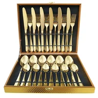 

24 Pcs Golden Cutlery Dishes Dinnerware Table Sets Tableware Stainless Steel Gold Flatware Fork Spoon Knife Set