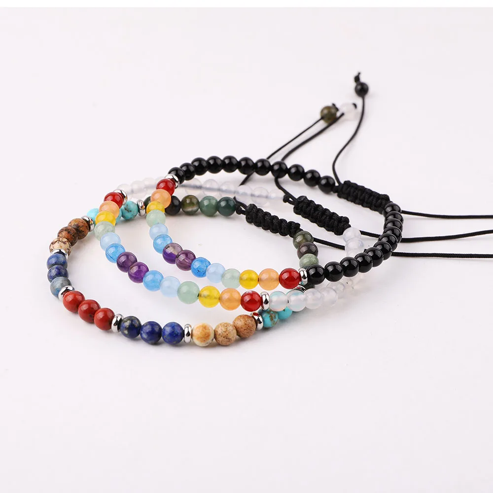 

New Fashion Jewelry 4mm Natural Stone Chakra Beads Adjustable Macrame Bracelet JBS12539