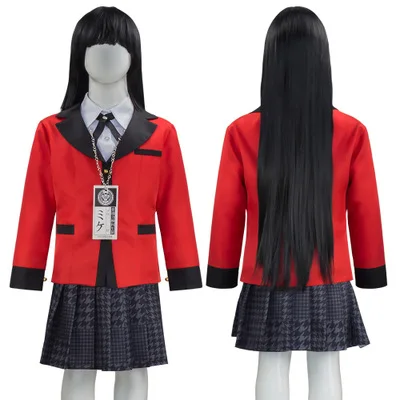 

Kids Anime Kakegurui Compulsive Gambler Rune Yomozuki Cosplay Costume Runa Jabami Yumeko Uniform Jacket Coat and wig, As shown