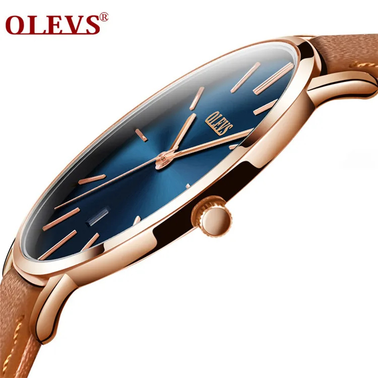 

OEM ODM Men Watches Luxury Brand OLEVS Quartz Genuine Leather Strap Minimalist Ultrathin Wrist Watches Waterproof High Quality R