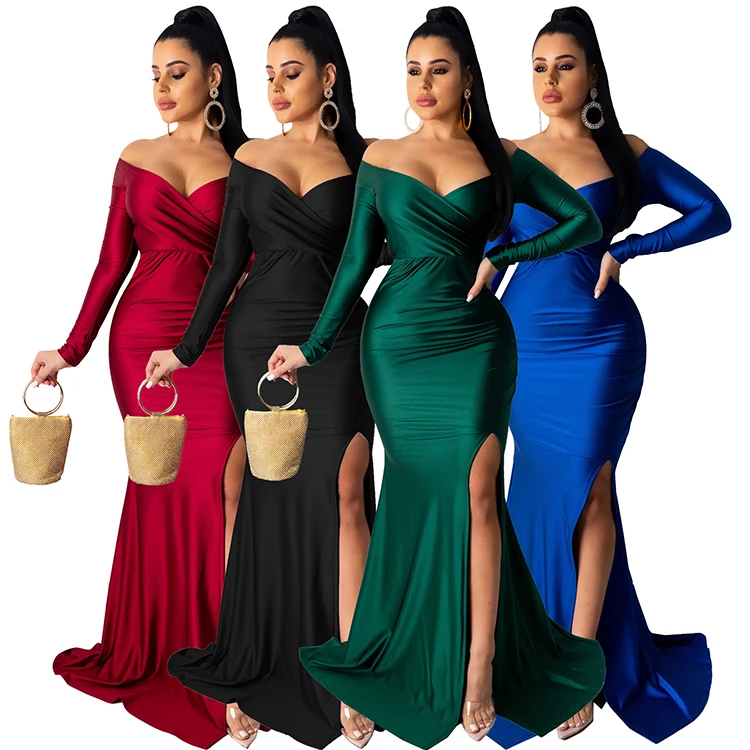 

AL143 Sexy Slit Evening Dress Women Elegant Long Party Dress Formal Women Dress