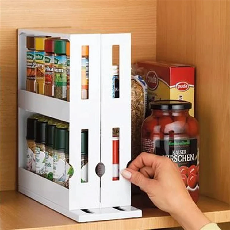 

2-Layer Kitchen Spice Organizer Rack Multi Function 360 Degree Rotating Holder Slide Kitchen Cabinet Swivel Kitchen Storage Rack, As picture or customized