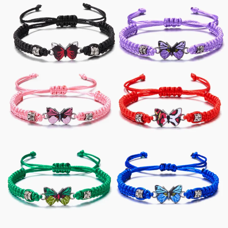 

Fashion Handmade Braided colorful String Butterfly Pendant Adjustable Butterfly Weaving Bracelets&Bangles