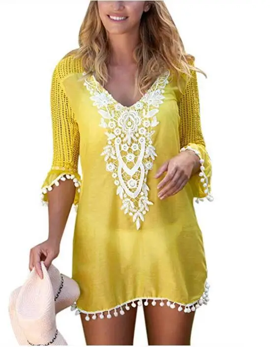 

Beach wear 2020 Cover Ups for Swimwear Women's Lace Crochet Chiffon Beach Swimsuit Coverups Tunic, Many