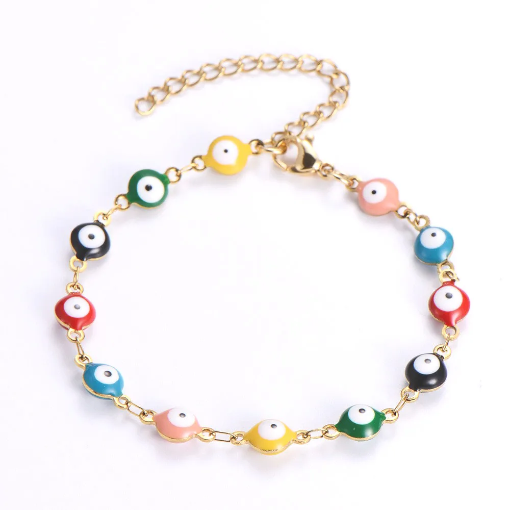 

Boho Style Stainless Steel Blue Round Turkey Eye Beaded Bangle Bracelet for Women Men, Picture shows