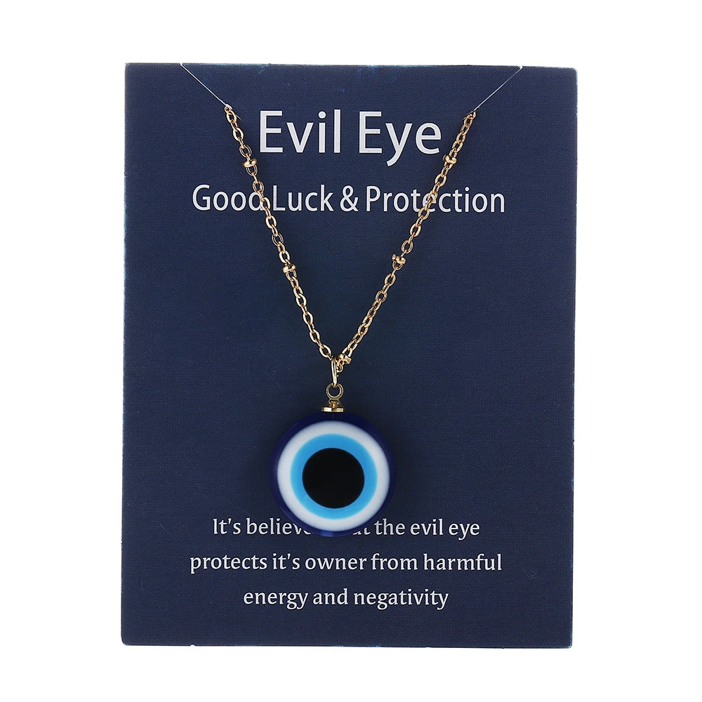 

Fashion New Arrive Simple Design Dainty Women Girls Resin Blue Turkish Protection Evil Eye Pendant Necklace Jewelry With Card, As photos