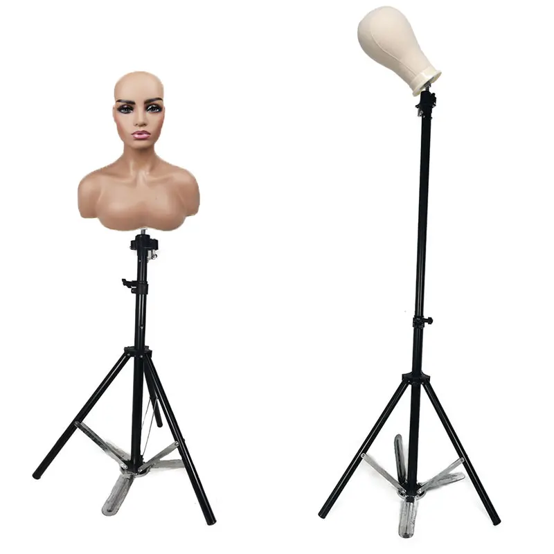 

Adjustable Tripod Stand Hairdressing Training Mannequin Head with Shoulder Holder For Wig Display, Black