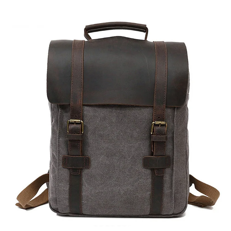 

Retro Books School Travel Bag Canvas Backpack Vintage Rucksack Leather Backpack for Men Woman, As shown in the pictures