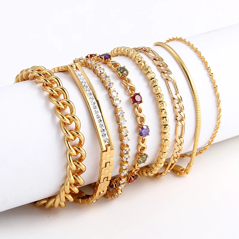 

Wholesale simple gold chain beaded bracelet Cuba chain for ladies, Picture