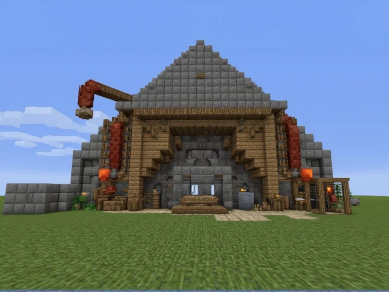 Efficient Minecraft crafting station with hoppers and furnaces