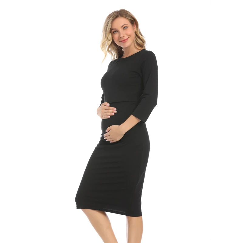 

Cotton Stripe Hide Breastfeeding Opening Skinny Maternity Dress