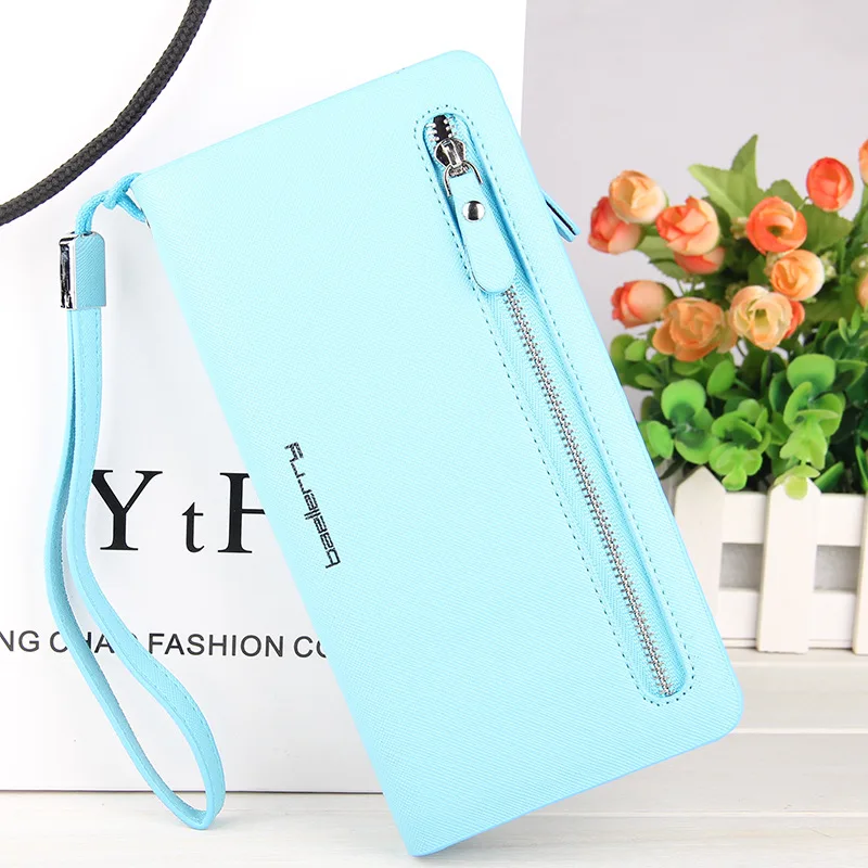 

New Mobile Phone Wallet Coin Purse Wallet Leather Long Ladies Zipper Wallet, Black red blue yellow sky-blue pink hot-pink