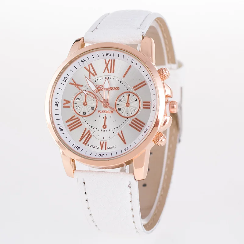 

Factory Price Quartz Analog Leather Geneva Wrist Watches For Women, White