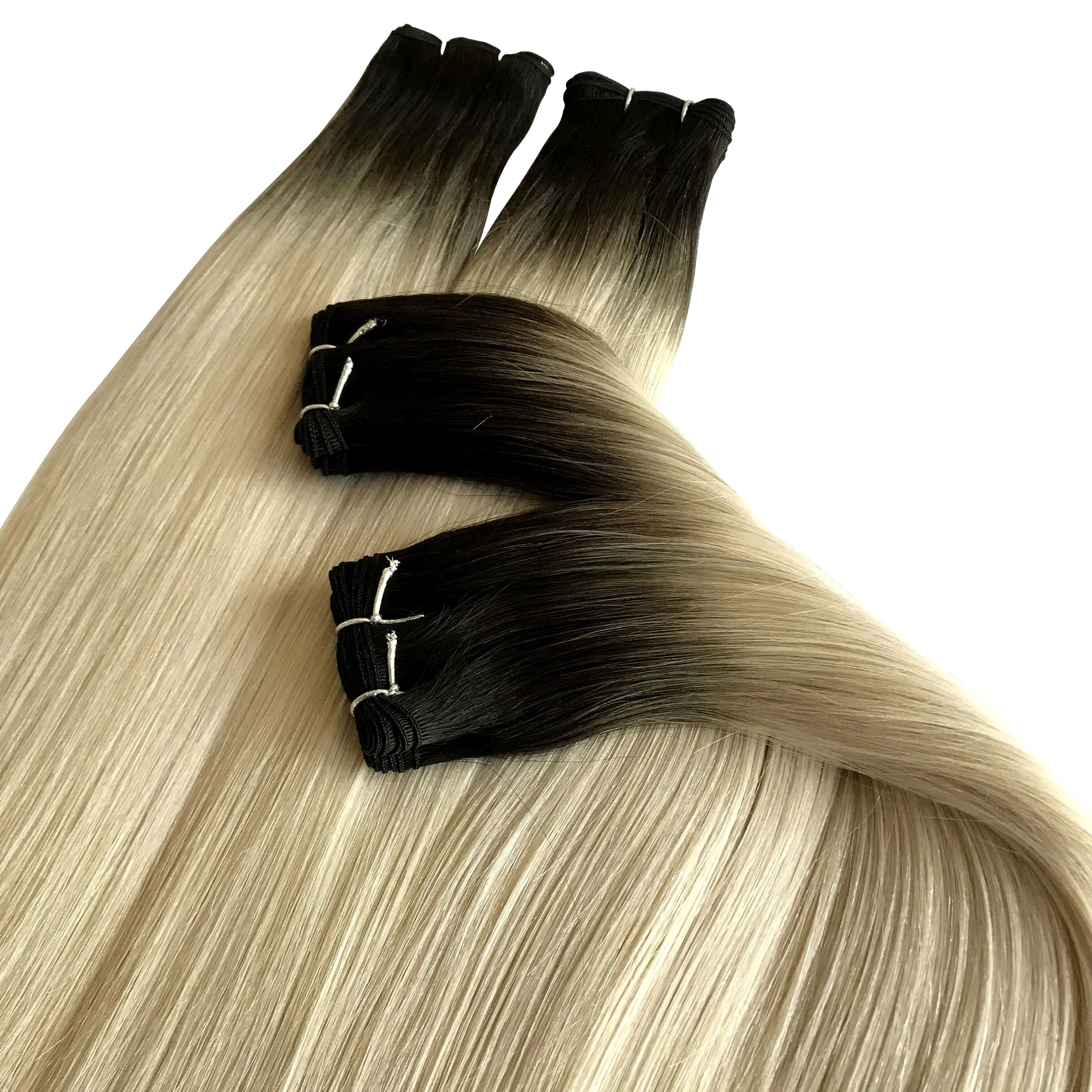 

Double Drawn Russian Hair Wefts Extensions Cuticle Aligned Hand Tied Hair 100% human hair with good price handtied weft