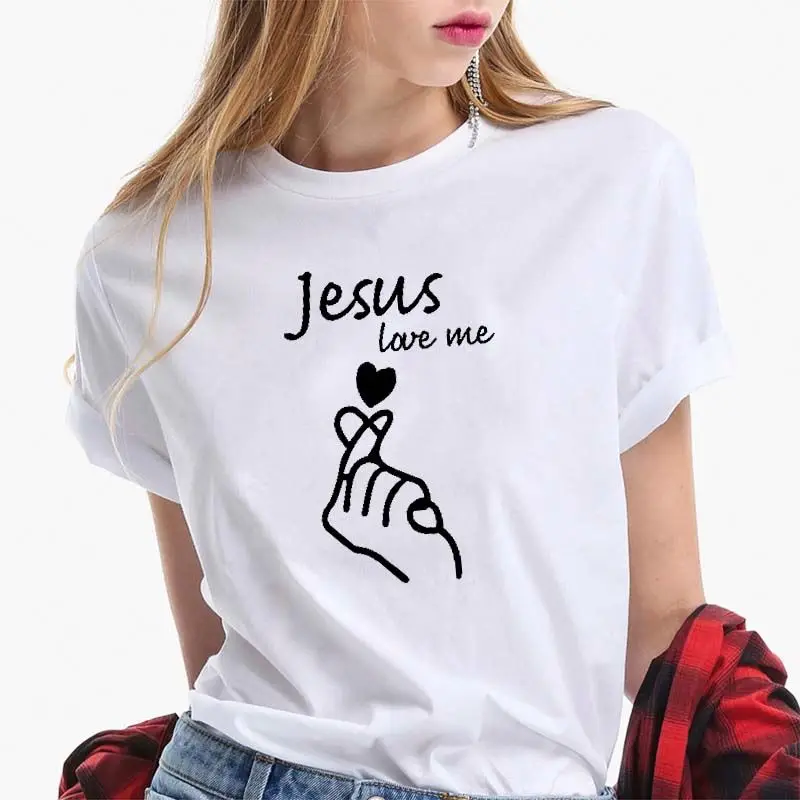 

Drop Shipping Christian Women Tshirt Print Jesus Love Me Cotton Summer Tee Shirt For Female Short Sleeve O Neck Custom T-shirt