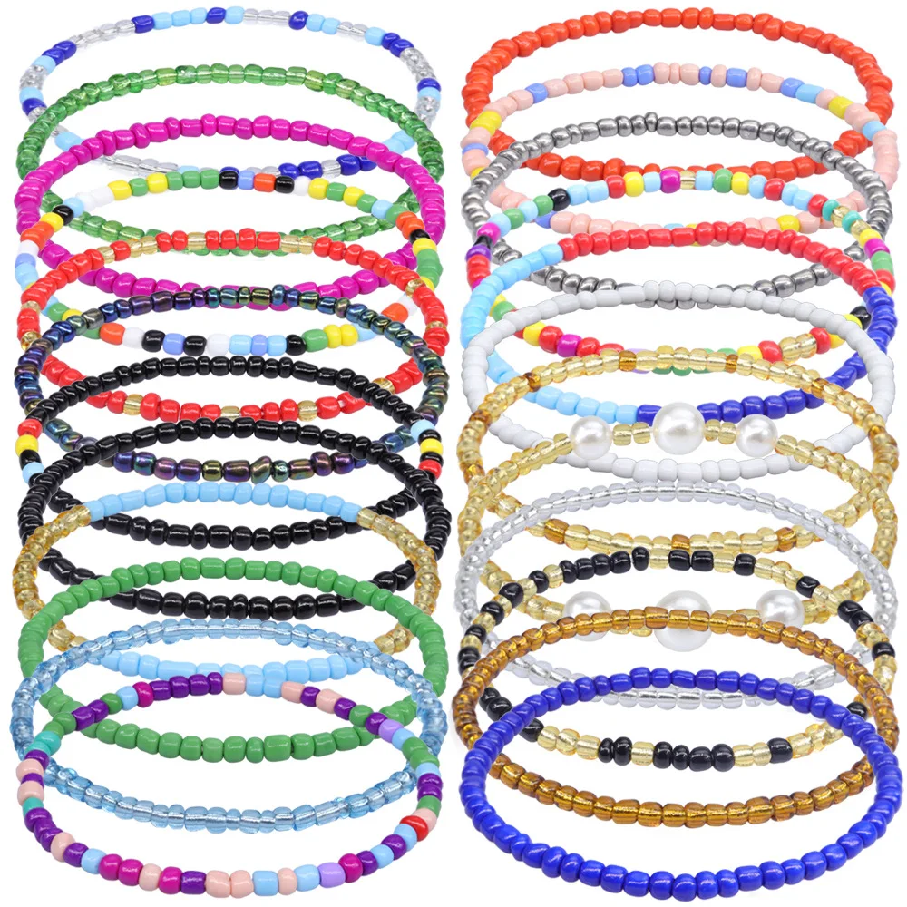 

2022 Bohemian Colorful Seed Beads Beach Anklet Women Handmade Summer Glass Rice Elastic Ankle Bracelet Jewelry