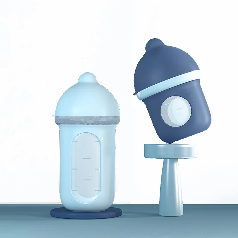 

KUB 2020 Newborn anti-colic silicone bottle baby wide-caliber pacifier baby anti-fall drinking bottle, Blue pink yellow gray