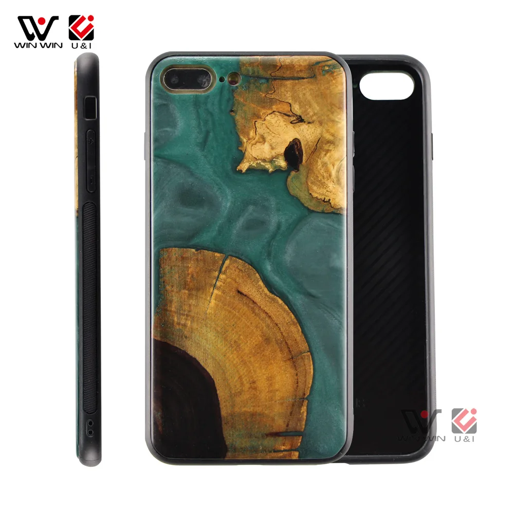 

New Arrival Resin Epoxy Wood Phone Cases For iPhone New Model, Black, green, red, dark blue,light blue