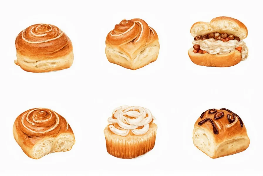 Collection of minimalist cinnamon bun clipart styles including flat design, line art, and watercolor illustrations for various design applications