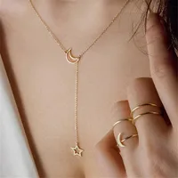 

Luxury Star And Moon Necklace Pendant Gold Color Long Clavicle Chain Necklace Party Necklace Elegant And Sweet Style