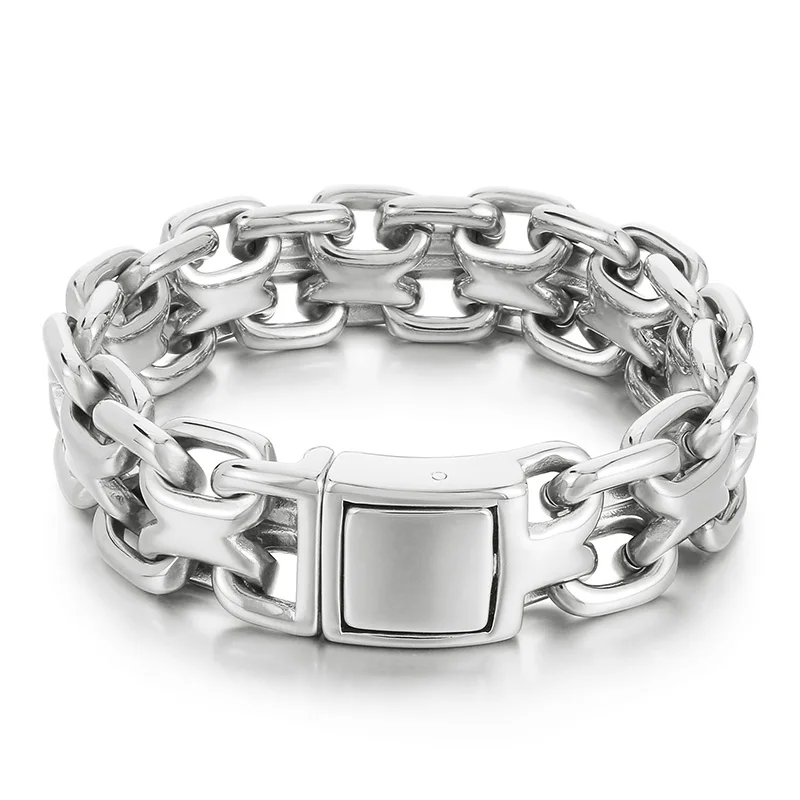 KALEN 240mm Men Vintage Silver/Gold Color Stainless Steel Welded Double-Chain Bracelet
