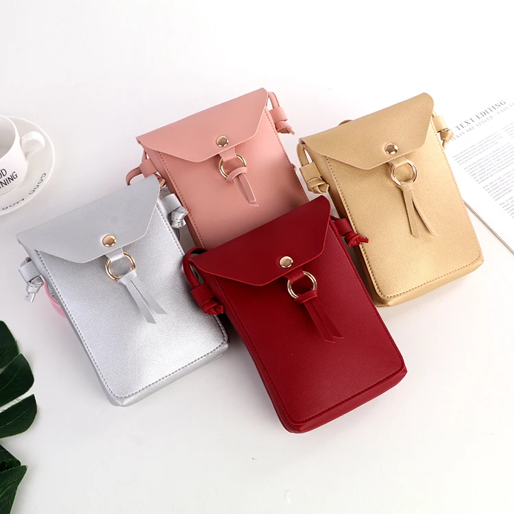 
Fashionable leather cell phone cross body bag wallet multifunctional with cute buckle with strap for women mobile phone bags 