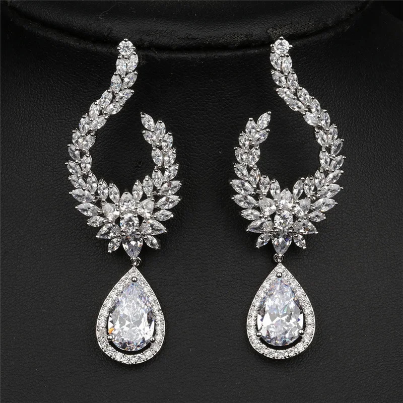 

High Quality Luxury Engagement Full Zircon Bling Chandelier Hoop Earrings Female Noble Bridal Jewelry