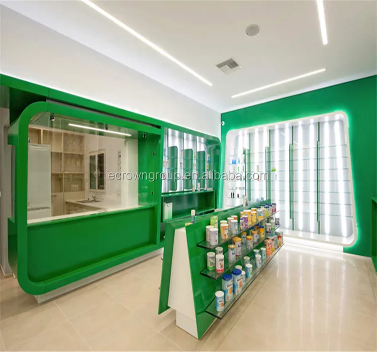 Retail Pharmacy Shop Interior Design Wooden Pharmacy Shelves Decoration