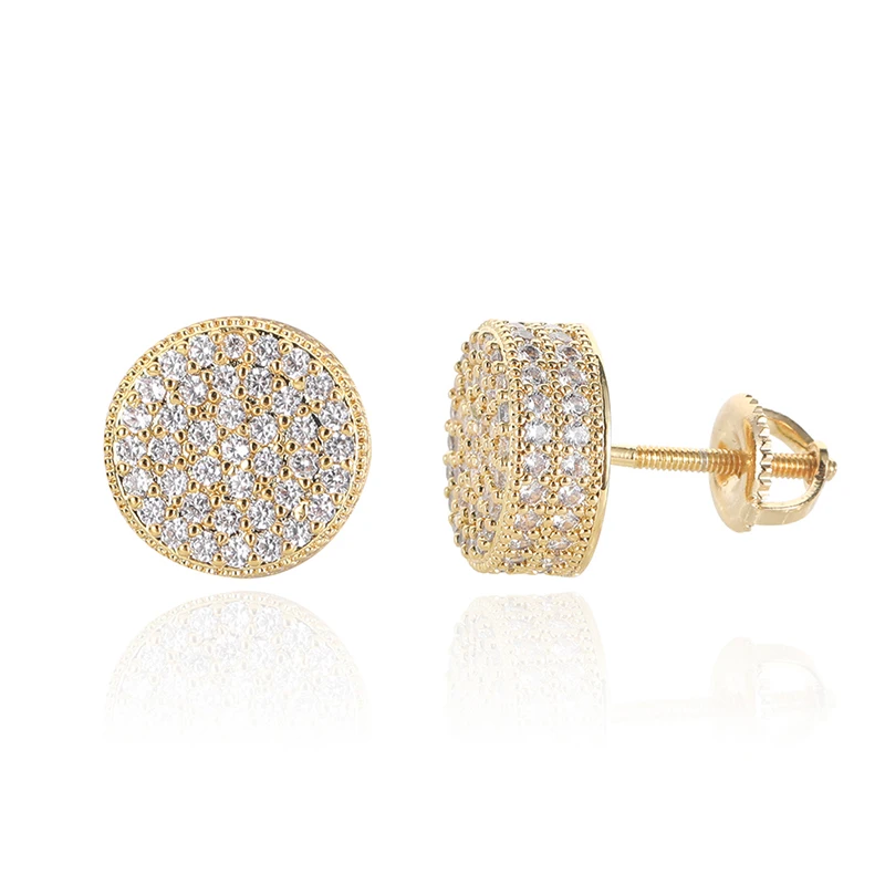 

Factory Direct Sale Round Ear Studs 18K Gold Plated Earrings Ice Out Ear Stud Copper Micro Insert Zirconia For Women Earrings, White gold/ yellow gold/ custom