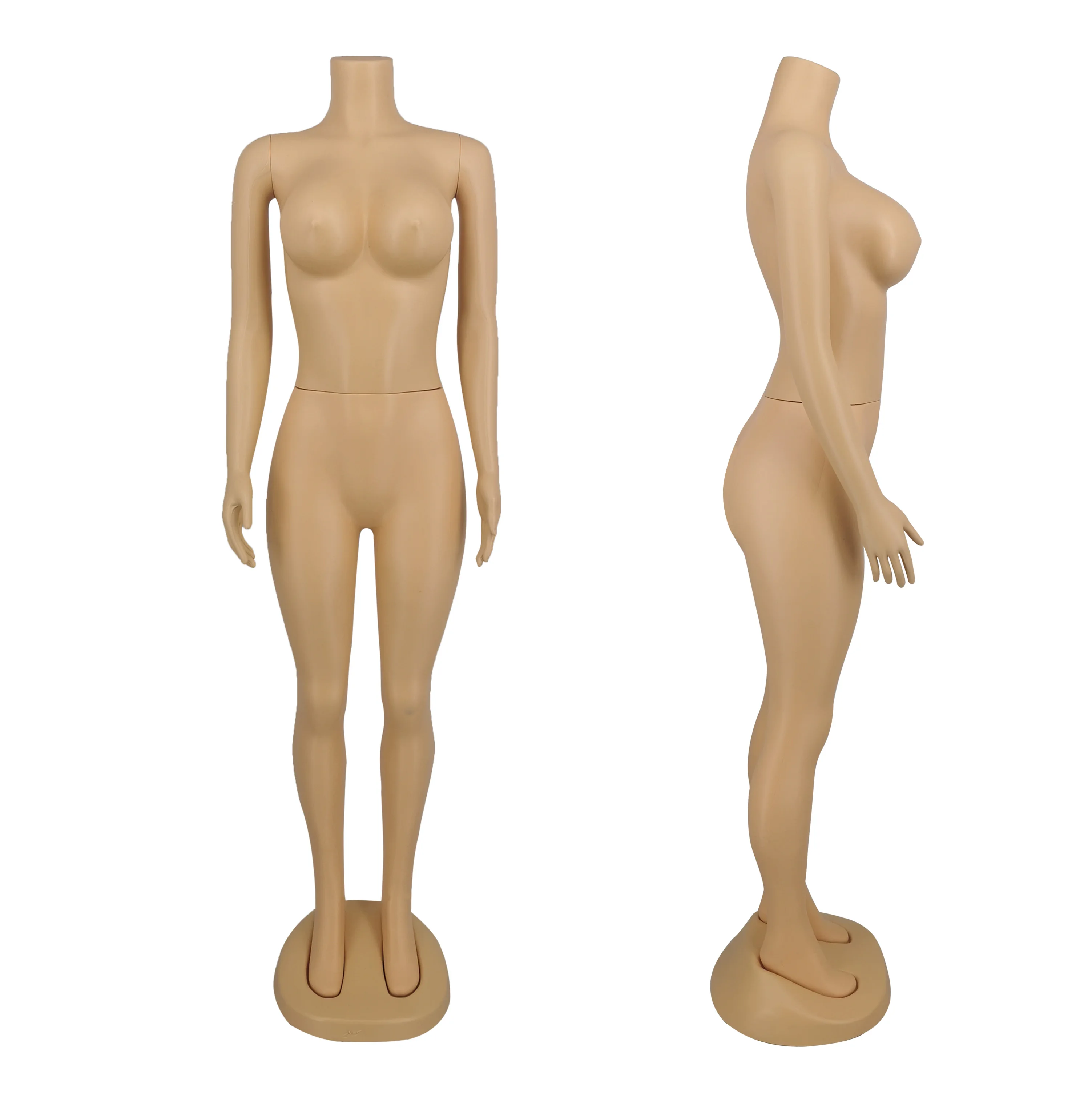 Hot sale plastic full body big bust manikin skin color female headless mannequin for clothes display