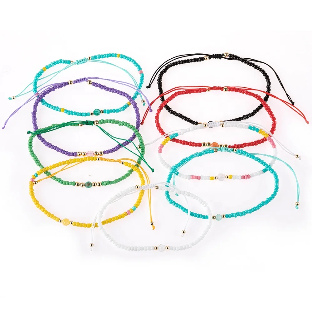 

New Boho Handwoven Multi-layer Colorful Weave Round Beaded Bracelet Retro Rice Adjustable Rope Ethnic Bangles Wholesale Bracelet, Picture