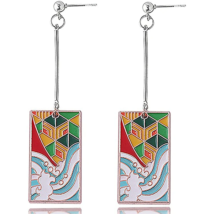 

Hot Sale Kimetsu No Yaiba Brass Acrylic Hanafuda Earrings Big Anime Demon Slayer Tanjiro Earrings for Women