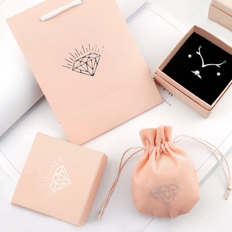 

Customized Pink Peritoneal Jewelry Packaging Handbag Jewelry Box Set, As pictures