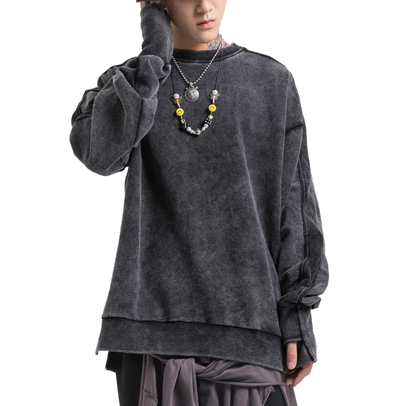 Mens cheap oversized blank sweatshirt pullover crewneck hoodie charcoal acid washed stylish hoodie