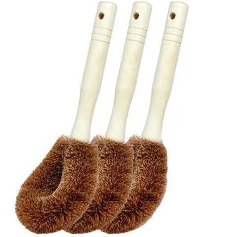 

C196 Natural Cocomut Palm Pot Brush Wooden Handle Non-stick Oil Dish Washing Brushes Kitchen Can Hang Type Cleaning Brush, Brown