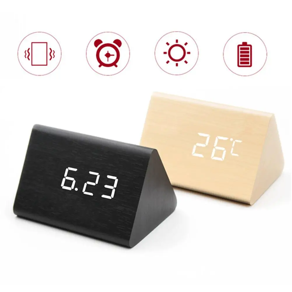 Details about   Wood Look Desktop Digital Alarm Clock Table Temperature Humidity Voice Control 