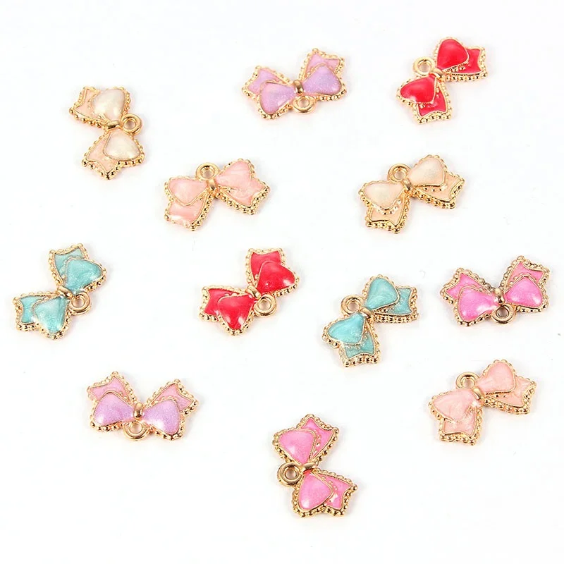 

High Quality Golden Tone Alloy Enamel Polka Dots Bow Pendants Butterfly Bow Charms For DIY Women Girl's Necklace Bracelet Making, Picture show