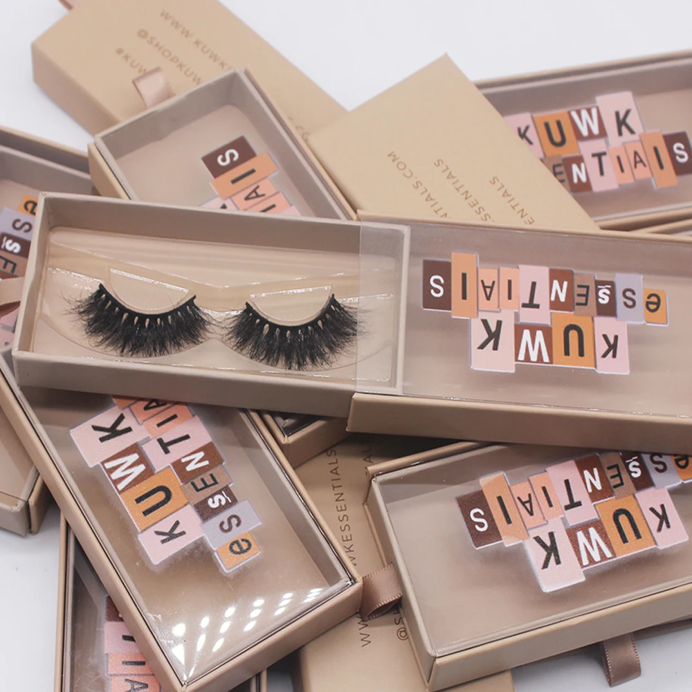 

B400 wholesale custom logo empty brown full clear window pvc drawer eyelash packaging box 3d mink eyelashes with customize box