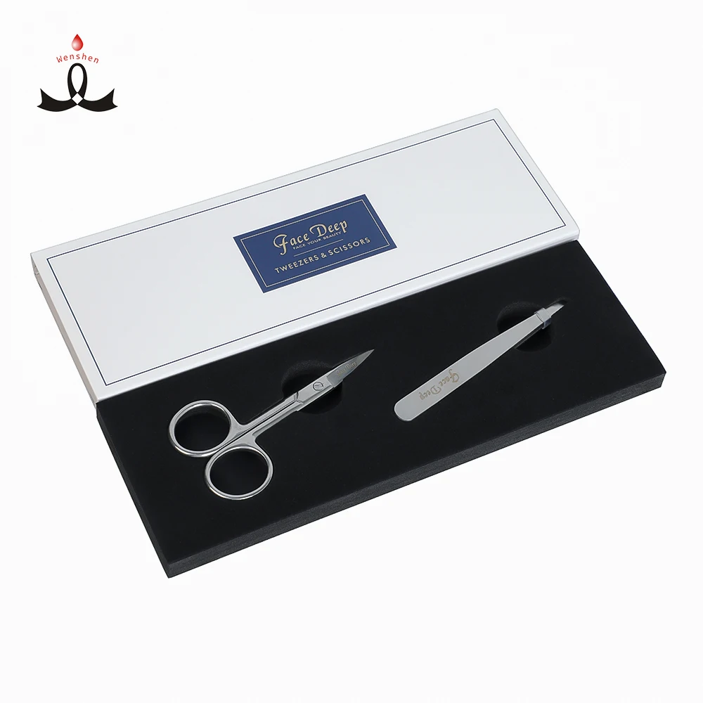 

FACE DEEP Private Label Stainless Steel Eyelash Hair Tool Cosmetic Beauty Microblading Eyebrow Scissors and Tweezers Kit