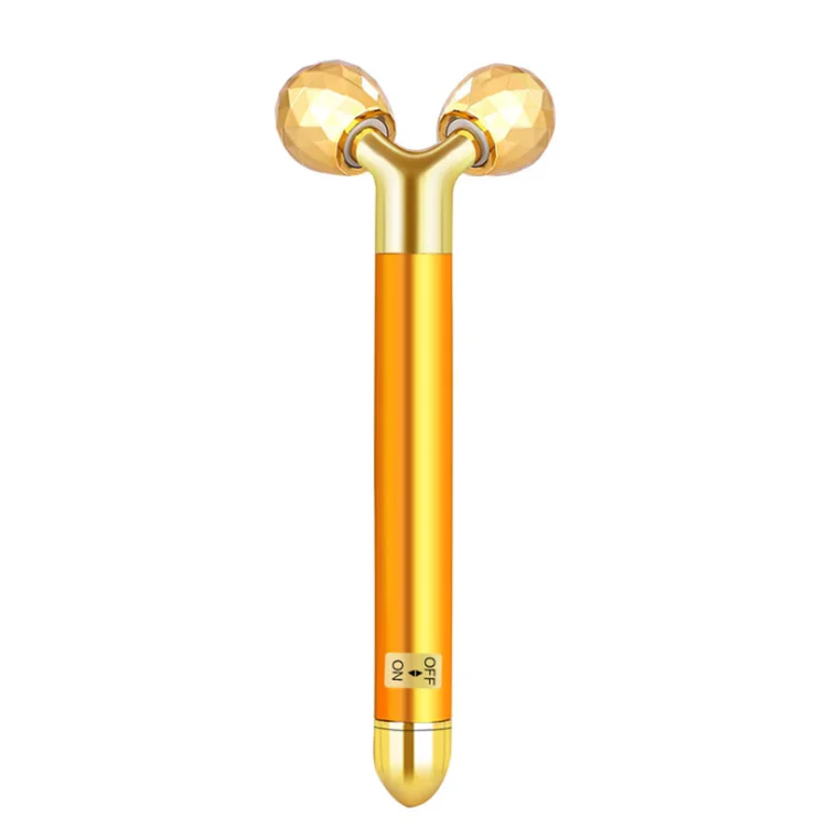 

Hot sale 100% natural 24k Electric jade roller wholesale scraping massage anti-aging and slimming face Facial roller, Gold