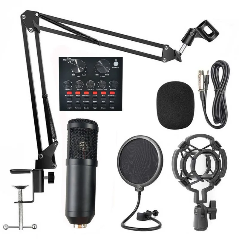 

BM800 bm 800Studio Condenser Microphone Bundle V8 Sound Card set for webcast live Studio Recording Singing Broadcasting bm-800