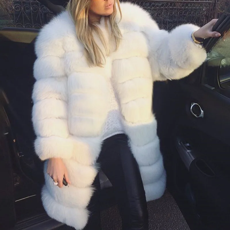 

Women's Winter Coats Trendy Faux Fox Fur Coat Luxury White Patchwork Fur Coats For Woman