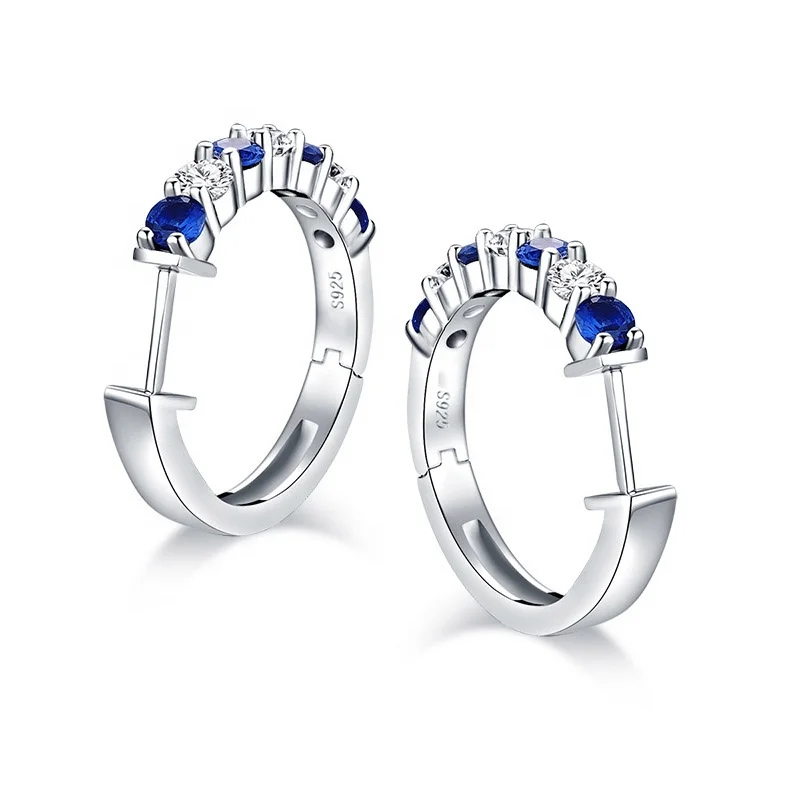 

Simple Wedding Jewelry 925 Silver White Blue Cubic Zirconia Huggie Earrings