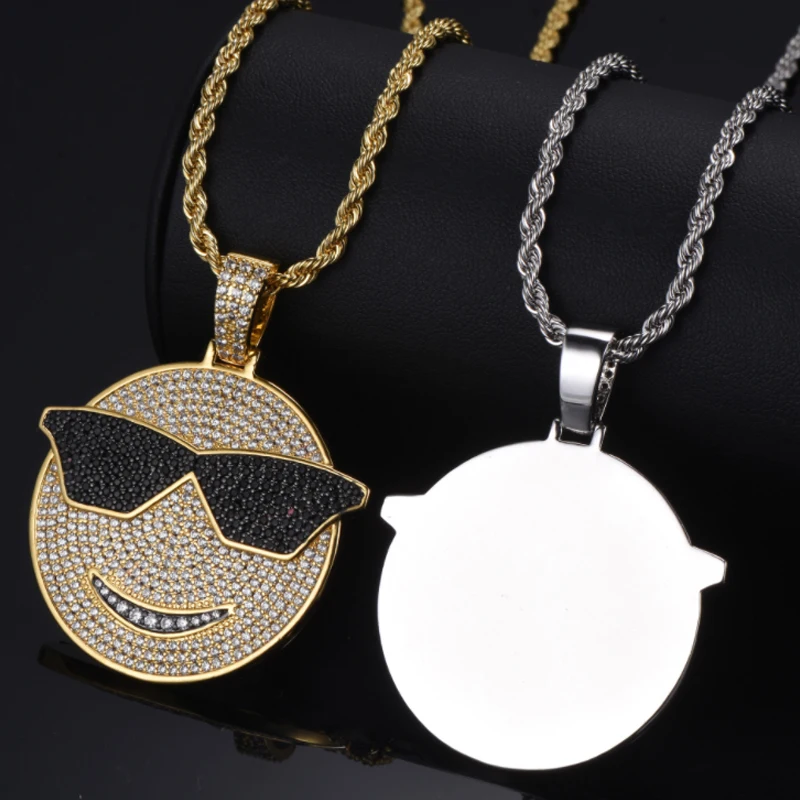 

Custom Hip Hop Jewelry Iced Out Bling Zirconia Micro Pave Necklace Brass 925 Silver Gold Plated Emotion Emoji Pendant, White/yellow/rose