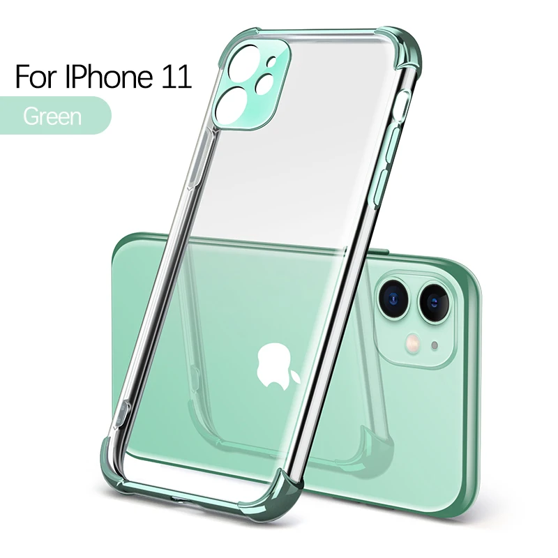 

New Design four corner shockproof Phone Case for iPhone 11 Electroplating Soft TPU Mobile Cover for iPhone 11 pro max, Multi-color, can be customized