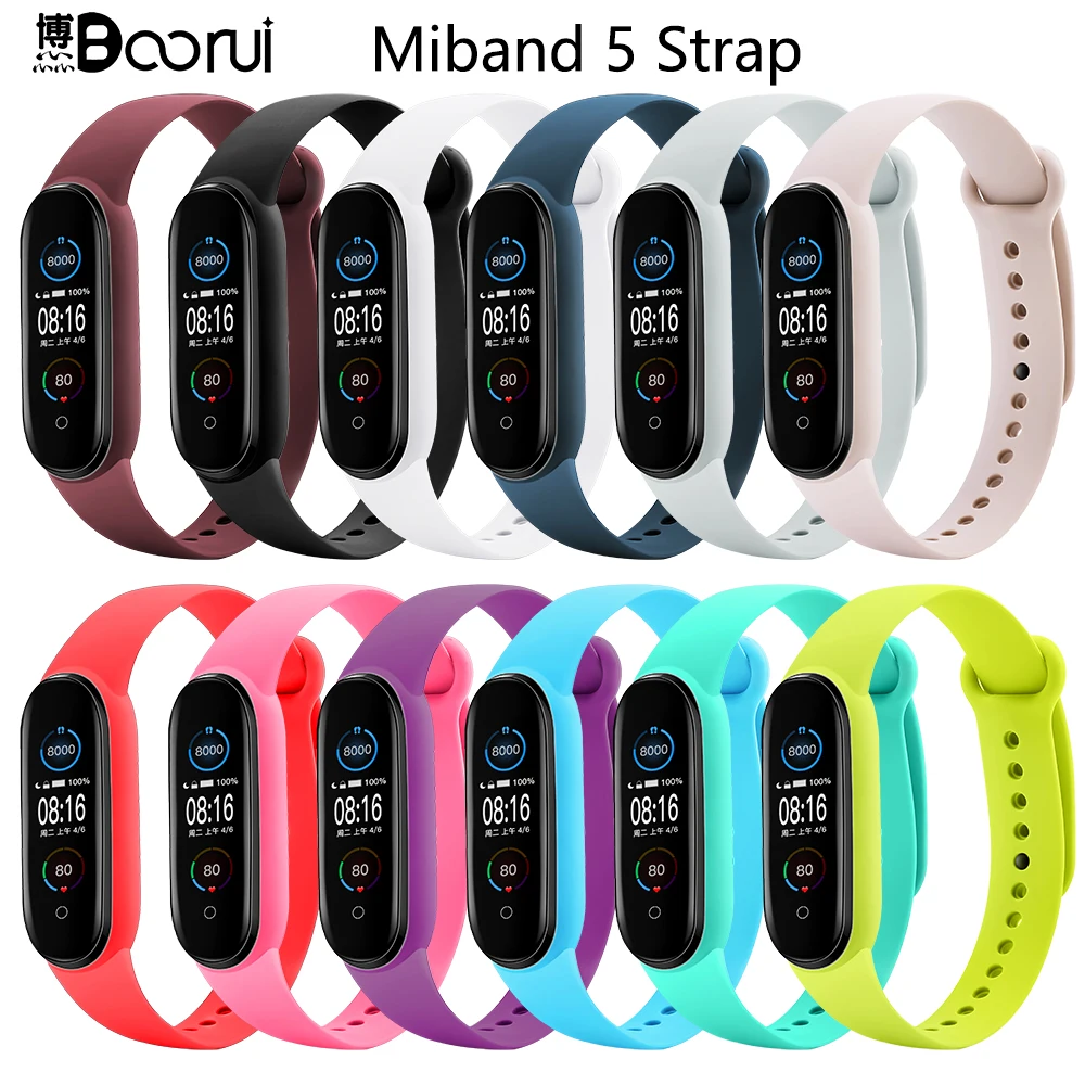 

BOORUI 2020 new mi band 5 strap sports silicone pure color wristband suitable for Xiaomi bracelet 3 4 5 6, Soild color