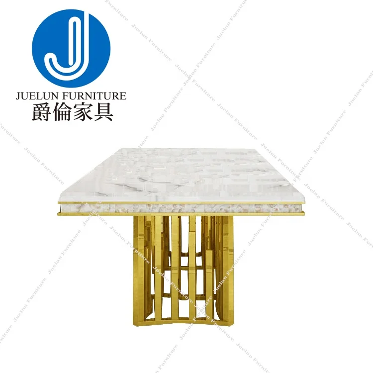 Manufacture gold stainless steel rectangle white gloss dining table dining table dining table european style
