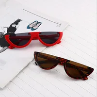 

New design half frame triangle sunglasses vintage red/leopard unisex sunglasses