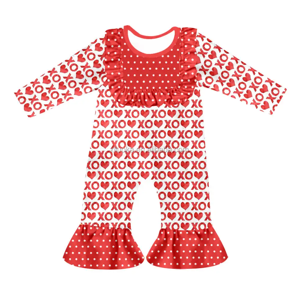 

Boutique Baby Long Sleeve Jumpsuit Love Heart Valentine Infant Baby Girl Rompers